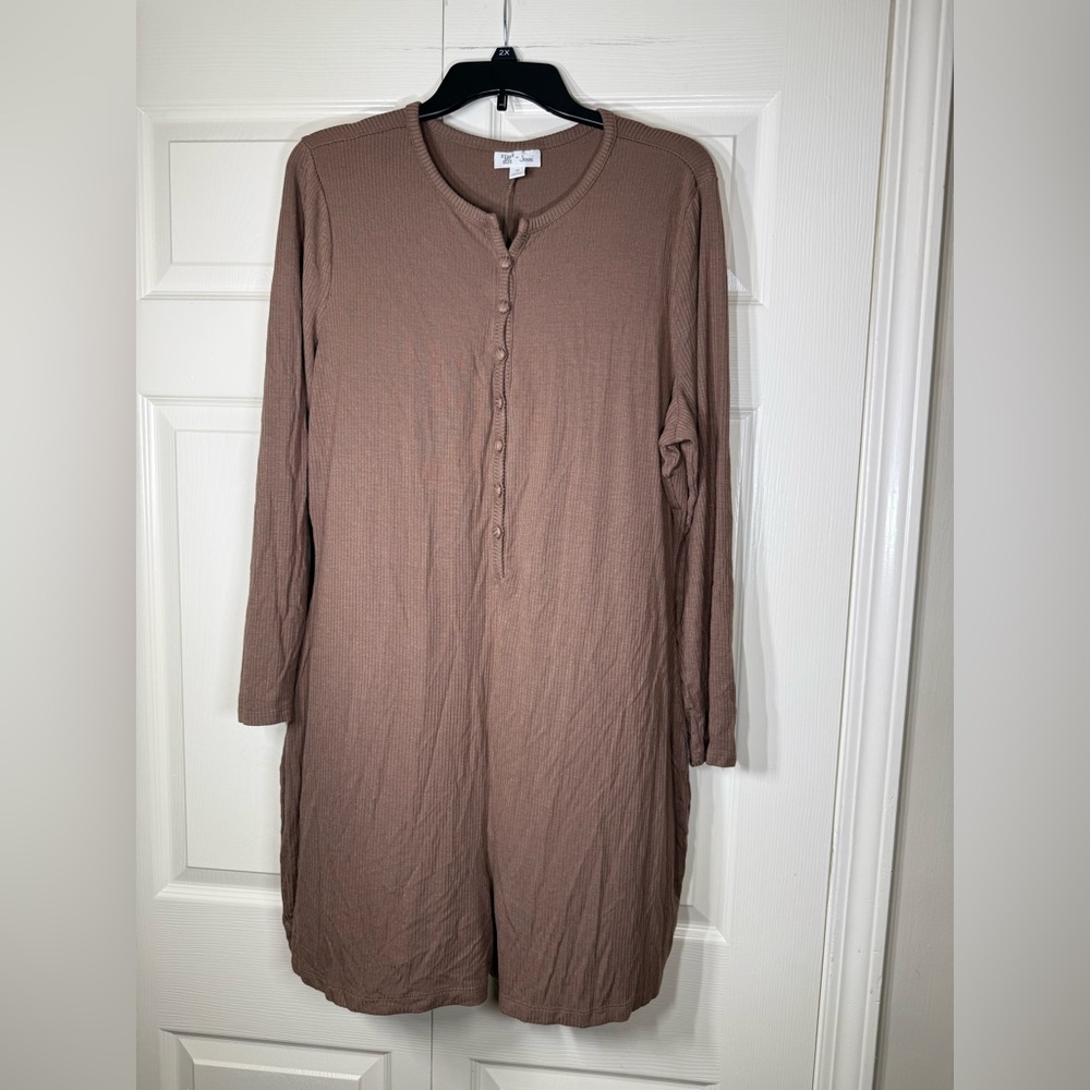 Style Not Size By Jenni Cozy Cute Brown Ribbed Long Sleeve Sleep Pajama Romper